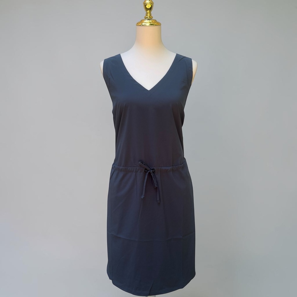 Free Fly Breeze Sleeveless Dress XL Gray V-Neck Drawstring Waist Pocket Gorpore
